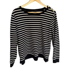 Lands' End Women's Striped Long Sleeve Button-Up Top Navy Size L Nautical